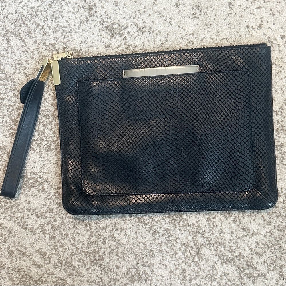 Times Arrow Black Leather Wrislet/Clutch Bag